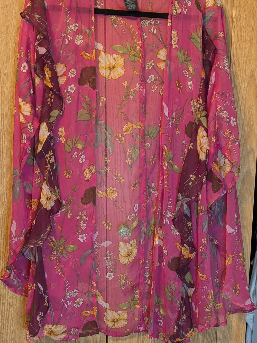 Steve Madden Fuchsia Floral Sheer Open-Front Tunic